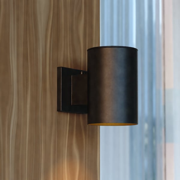Vaxcel Chiasso Aluminum Cylinder 1 Light Dusk to Dawn Black Outdoor Wall Lantern Dark Sky Compliant T0739 - main